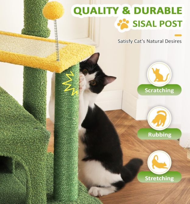Small Cat Tower for Indoors Cats, Cute Wood Kitty Condo with Scratching Post and Pad, 29" Multi-Level Modern Activity Climbing Furniture