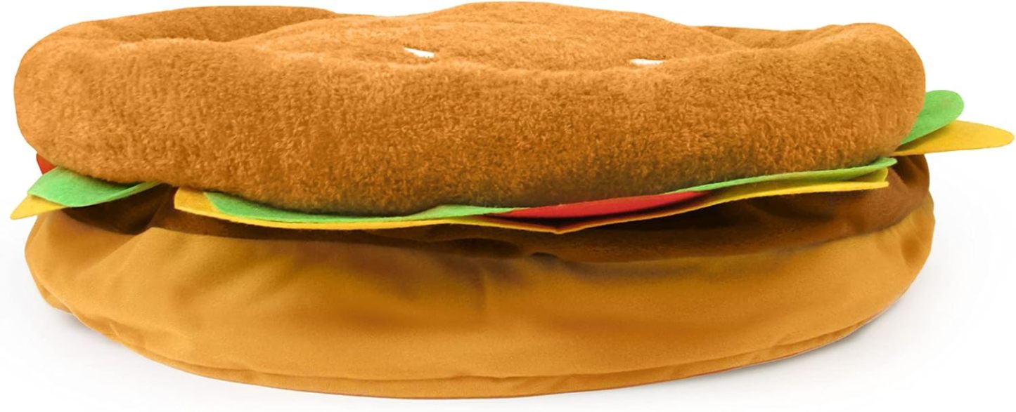 Soft Plush Small Cute and Cozy Food Dog Cat Bed, Washer and Dryer Friendly (Burger)