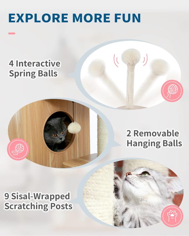 Modern Cat Tree for Large Cat, Wood Cat Tower Heavy Duty with Scratch Post for Indoor Big Cats, 51" Extra Tall Cat Condo
