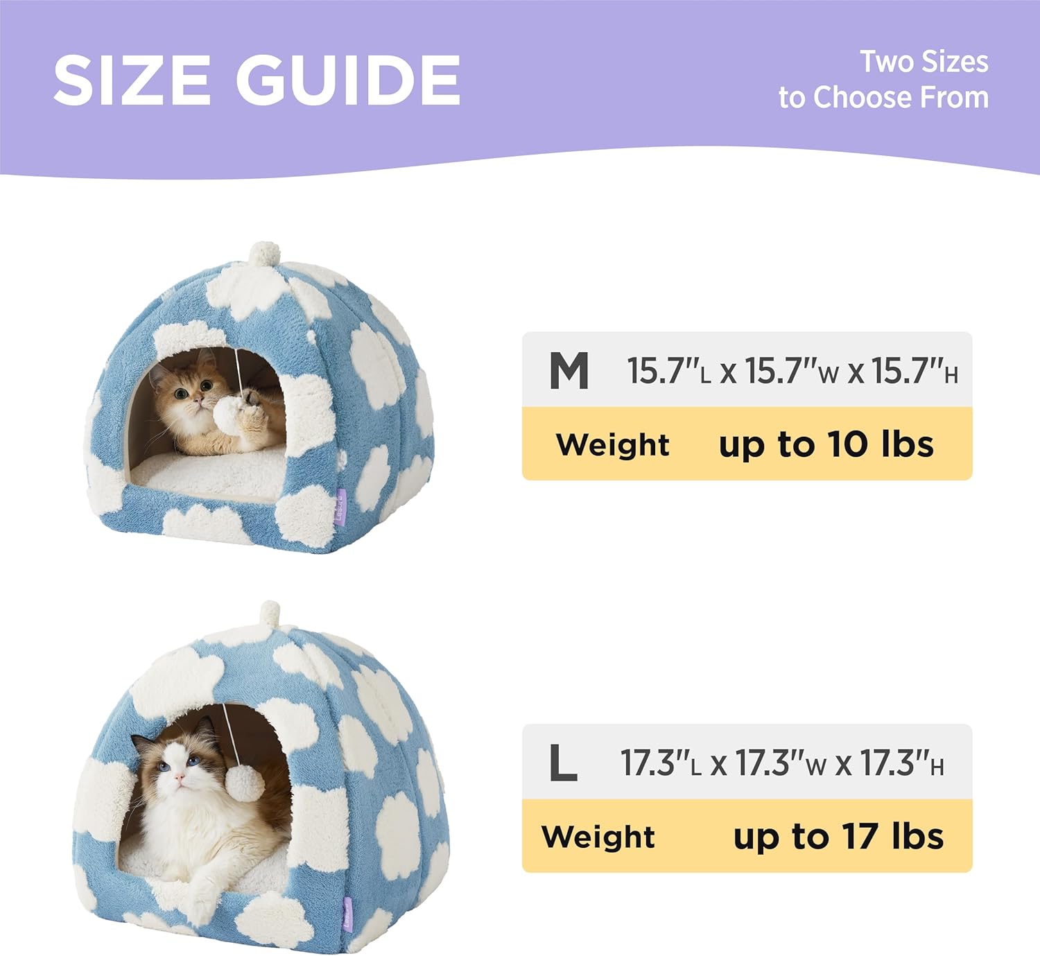 Cute Cat Beds for Indoor Cats - 2 in 1 Cat Cave Bed for Kittens and Small Pets, Cat House with Removable Washable Cushioned Pillow, Cozy Cat Tent House with Non-Slip Bottom, Blue, 16 inches