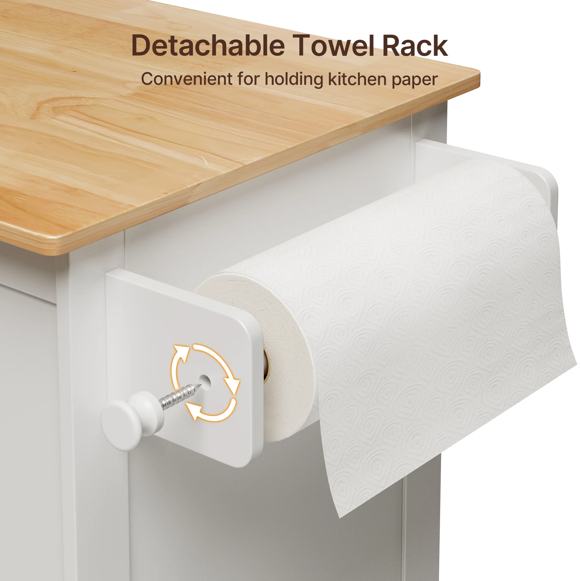 Lofka Kitchen Island Cart with Storage, Microwave Stand with Spice Rack, Towel Rack, Adjustable Shelf, 1 Drawer, White