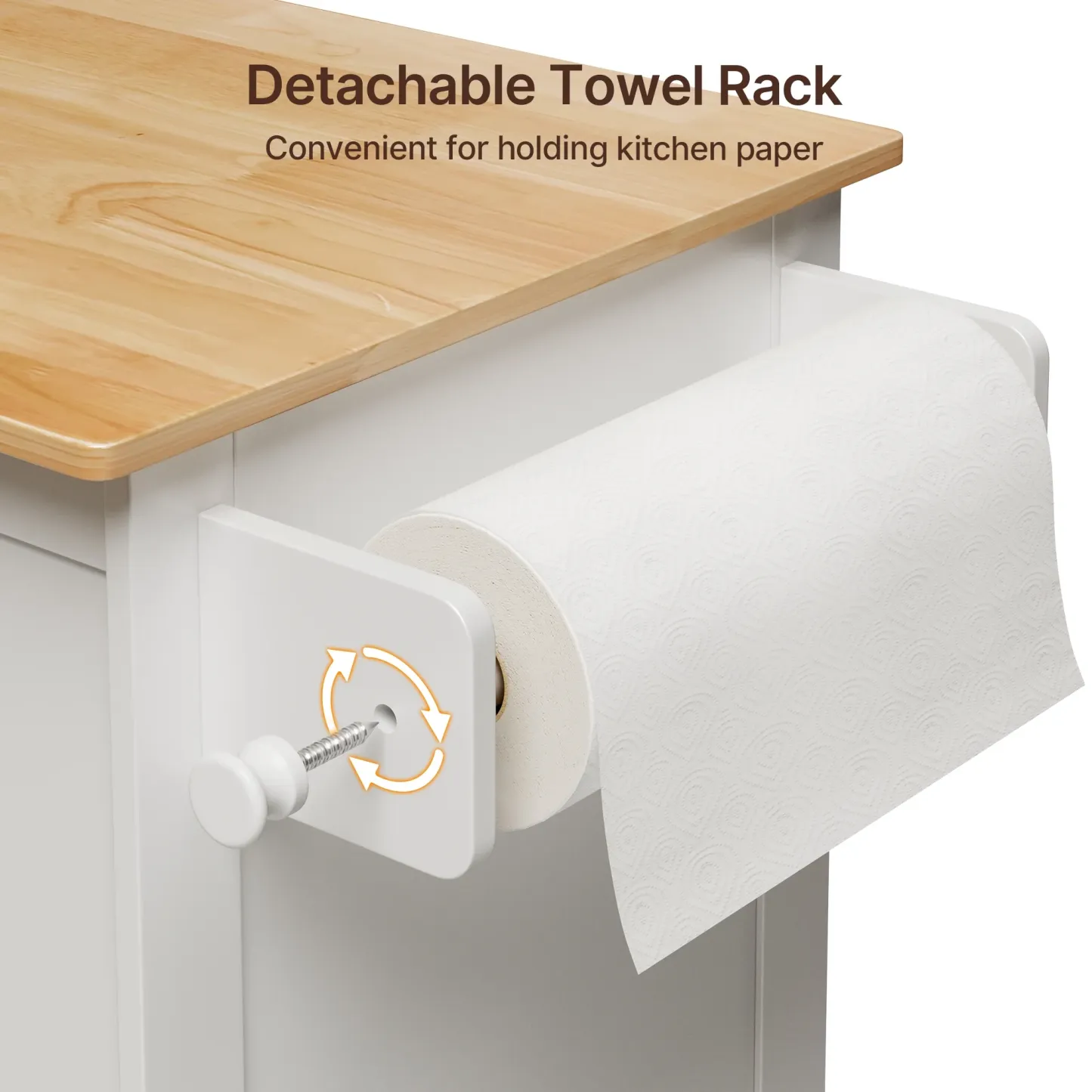 Lofka Kitchen Island Cart with Storage, Microwave Stand with Spice Rack, Towel Rack, Adjustable Shelf, 1 Drawer, White