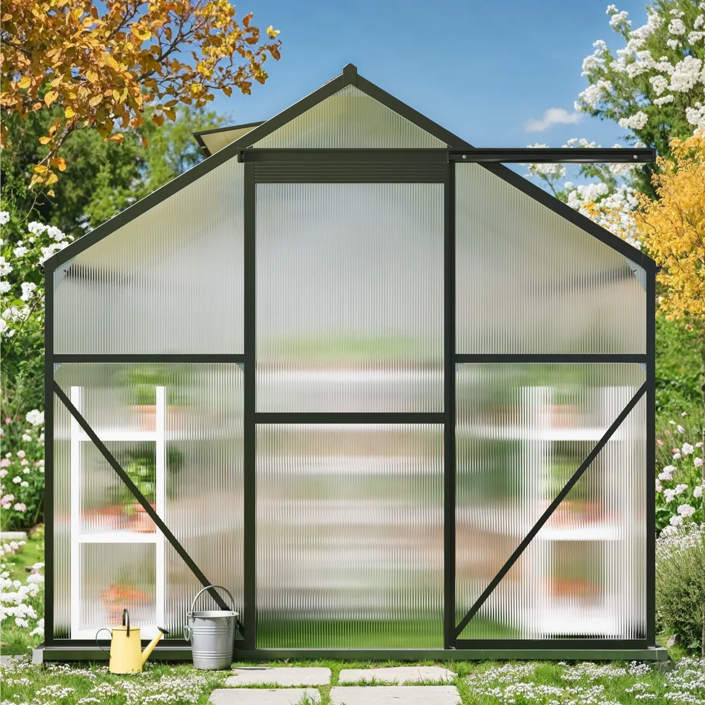 Lofka 6×4ft Walk-in Greenhouse with Sliding Door and Polycarbonate Panels for Outdoors