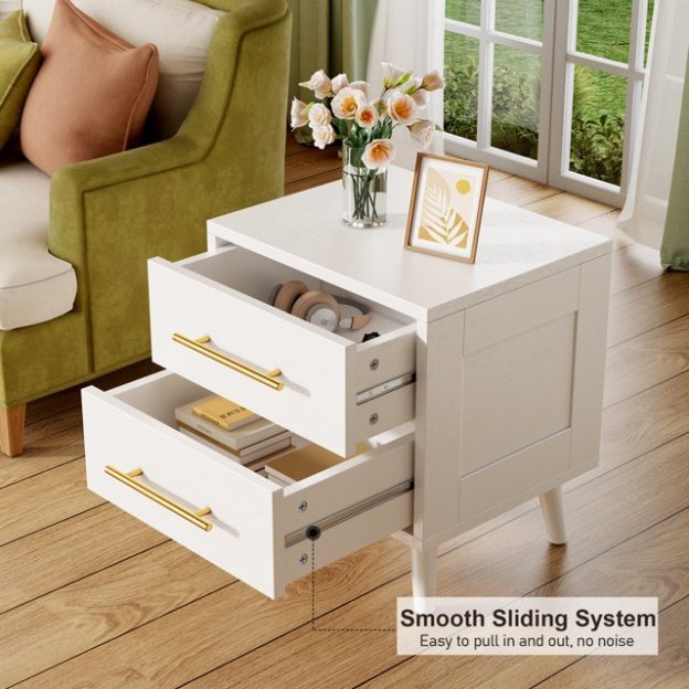 Lofka Night Stand 2 Drawer for Bedroom, Nightstand Bedside Table with Gold Handle