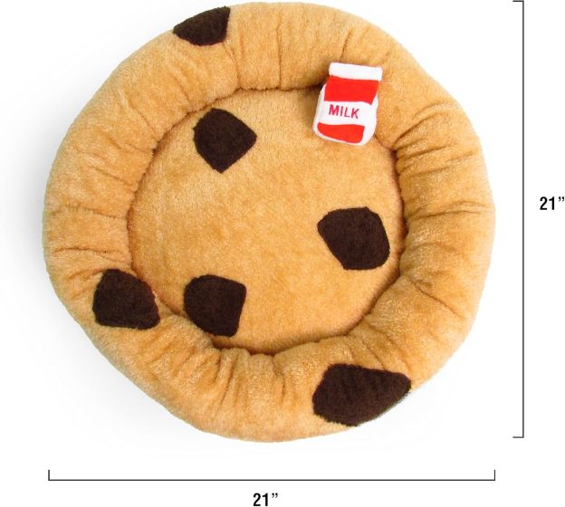 Soft Plush Small Cute and Cozy Food Dog Cat Bed, Washer and Dryer Friendly (Chocolate Chip Cookie)