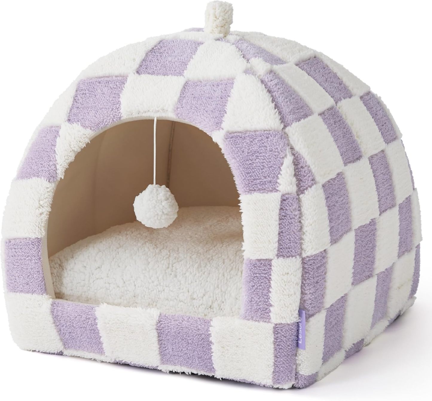 Cute Cat Beds for Indoor Cats - 2 in 1 Cat Cave Bed for Large Cats, Cat House with Removable Washable Cushioned Pillow, Cozy Cat Tent House with Non-Slip Bottom, Purple, 17.3 inches