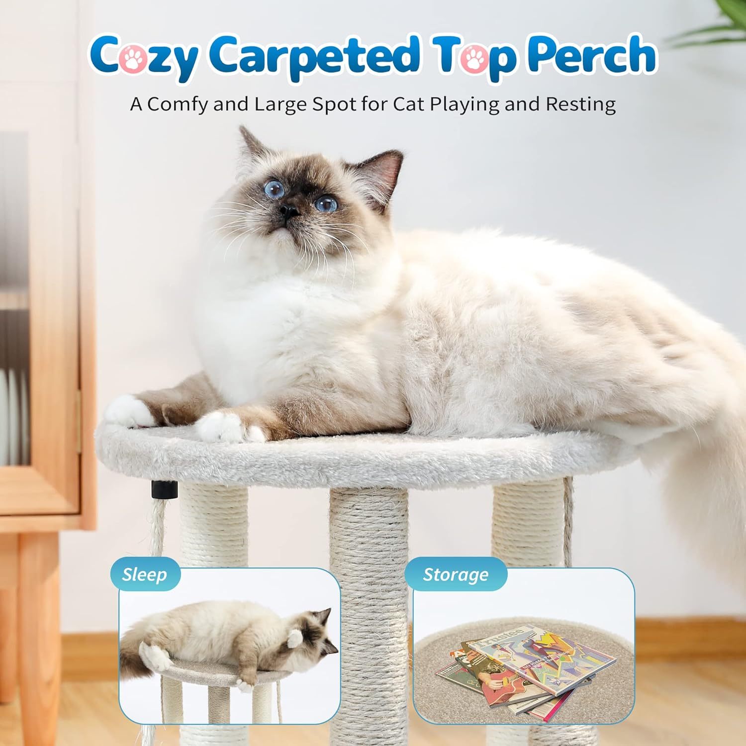 Cat Scratching Post,3 Cat Scratcher Posts with Soft Carpet Covered Perch,4 in 1 Kitten Toy,17" Small Cute Cat Tree Cat Tower