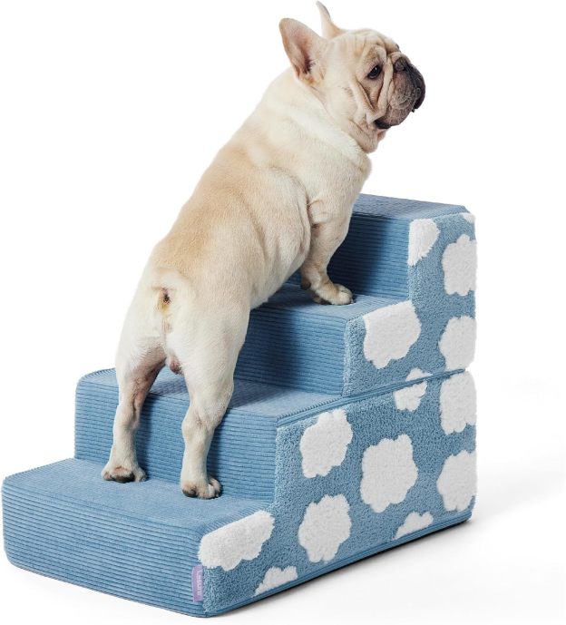 Dog Stairs for Small Dogs 18"H 4-Step Dog Steps for High Bed Couch and Sofa Chairs Foldable Foam Pet Stairs Jacquard Shaggy Plush