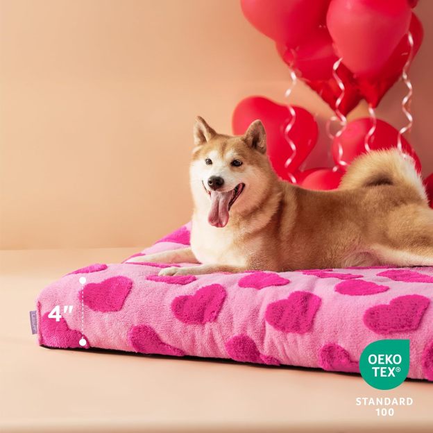 Large Dog Beds-Thick Shredded Chopped Foam Pet Bed, Dog Bed Indoor with Removable Cover, Cute Modern Fuzzy Plush & Anti Slip Bottom(36'x27', Pink)