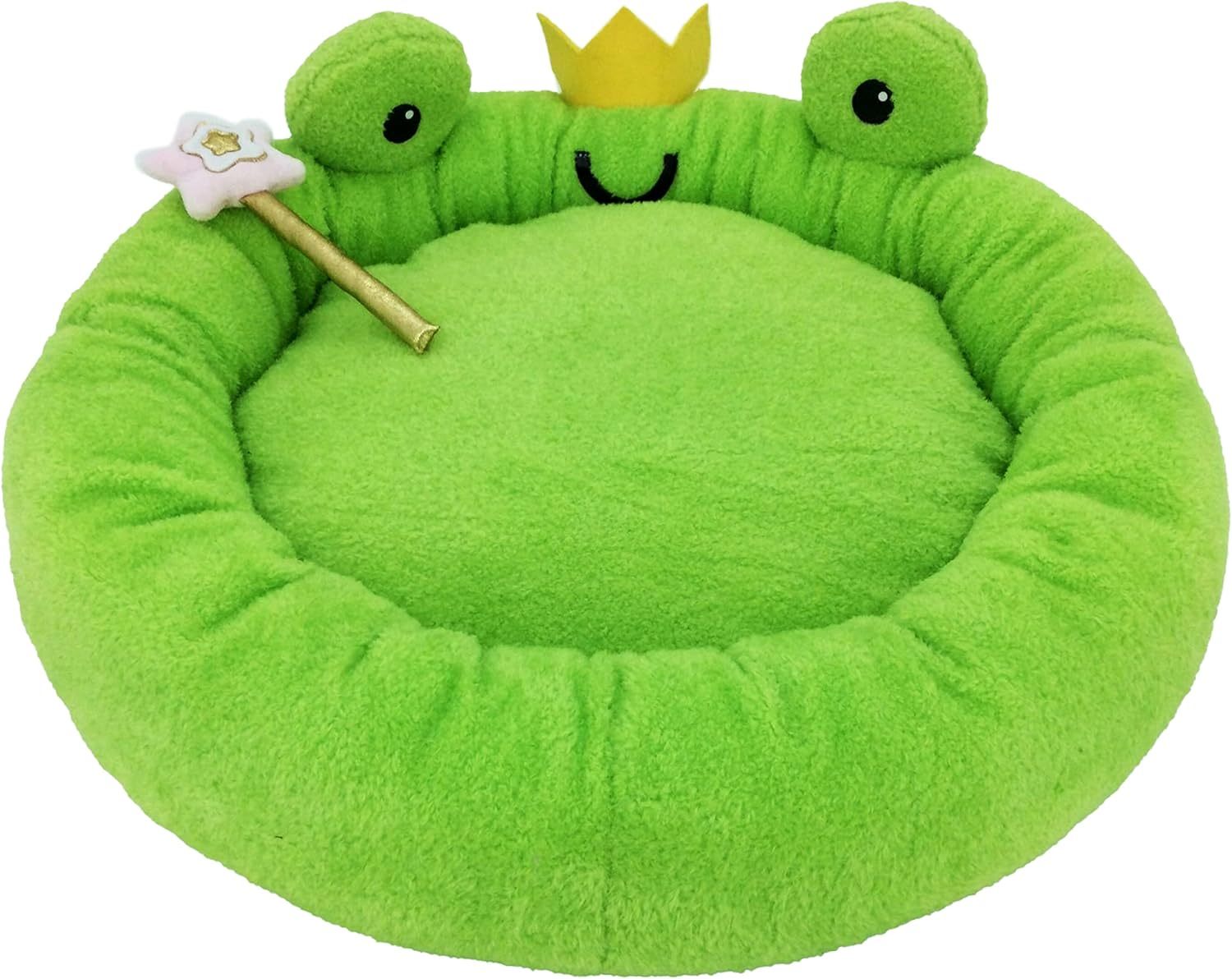 Soft Plush Small Cute and Cozy Food Dog Cat Bed, Washer and Dryer Friendly (Frog)