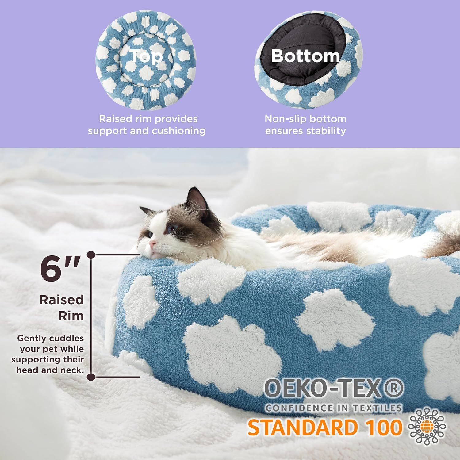 Cat Beds for Indoor Cats - Round Cat Bed Donut Small Dog Bed Calming Pet Beds, Cute Modern Beds