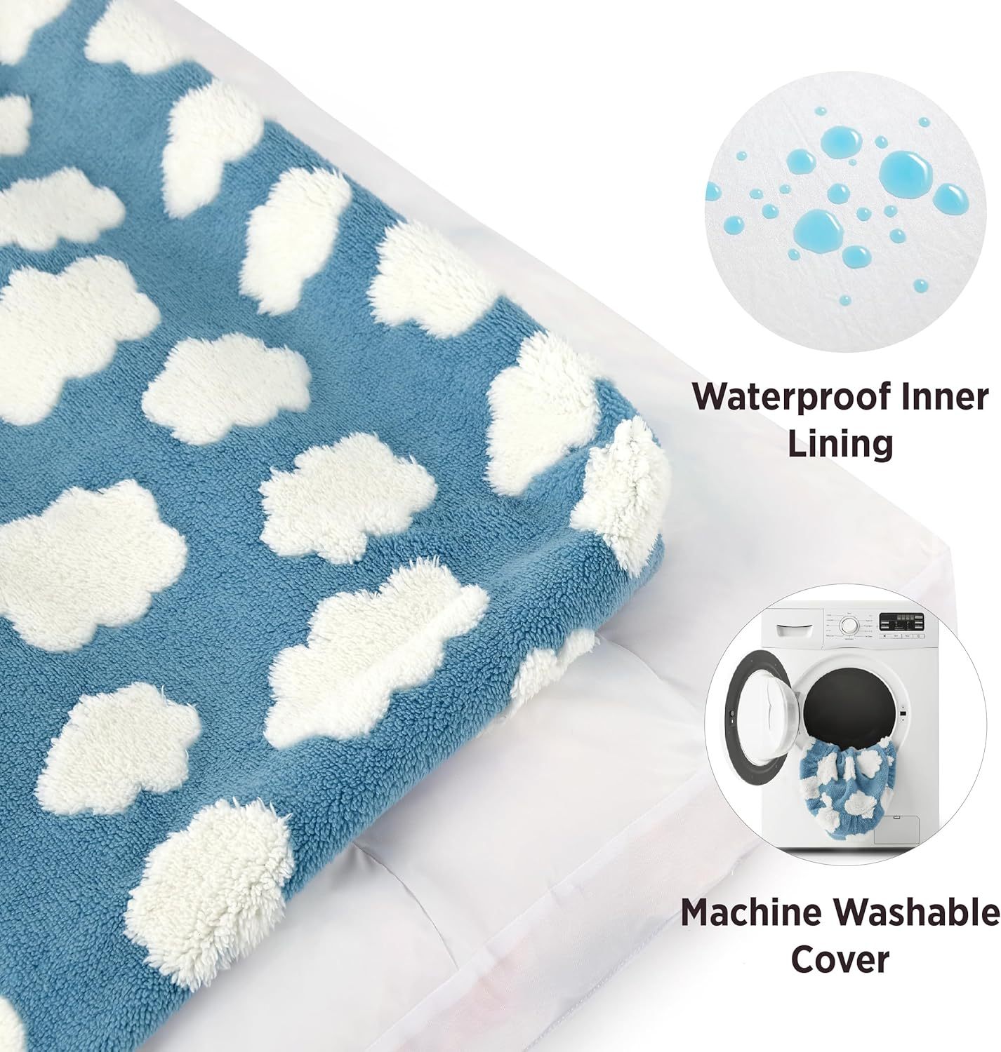 Small Dog Beds-Thick Shredded Chopped Foam Pet Bed, Dog Bed Indoor with Removable Cover, Cute Modern Fuzzy Plush & Anti Slip Bottom(24'x16', Blue)