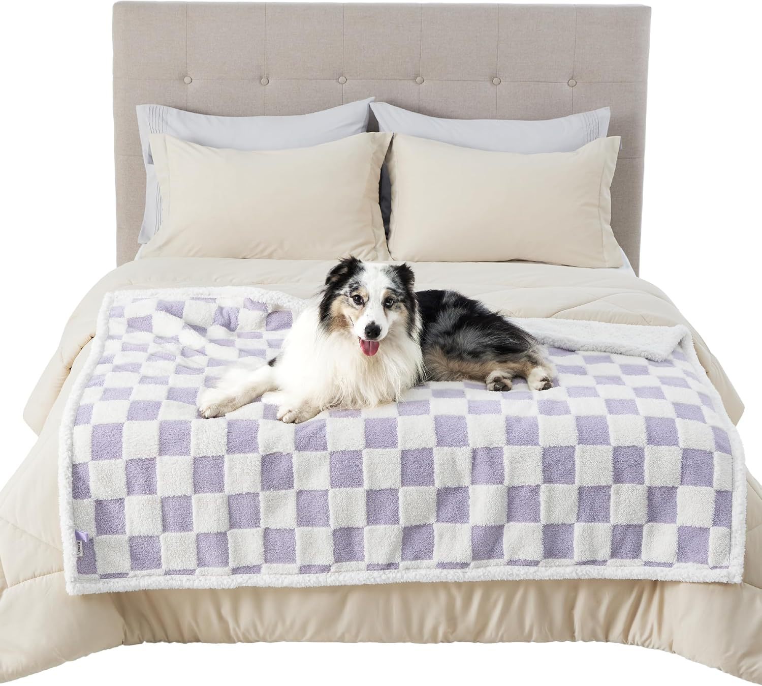 Waterproof Dog Blanket for Large Dogs - Washable Double Sided Dog Blankets with Warm Jacquard Shag and Soft Sherpa Fleece