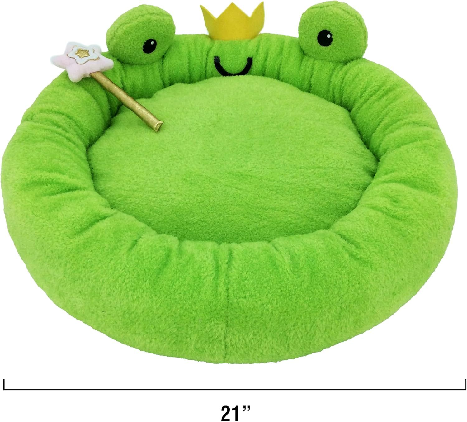 Soft Plush Small Cute and Cozy Food Dog Cat Bed, Washer and Dryer Friendly (Frog)