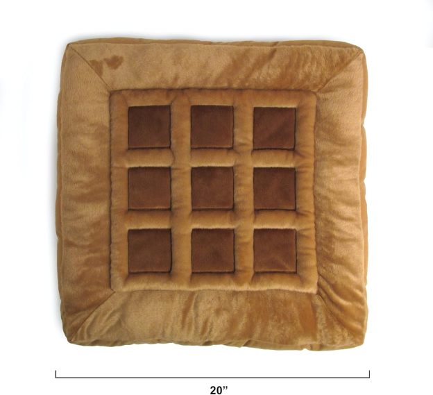 Soft Plush Small Cute and Cozy Chicken and Waffles Dog Cat Bed, Chicken Crinkle Toy Included, Washer and Dryer Friendly (Brown)