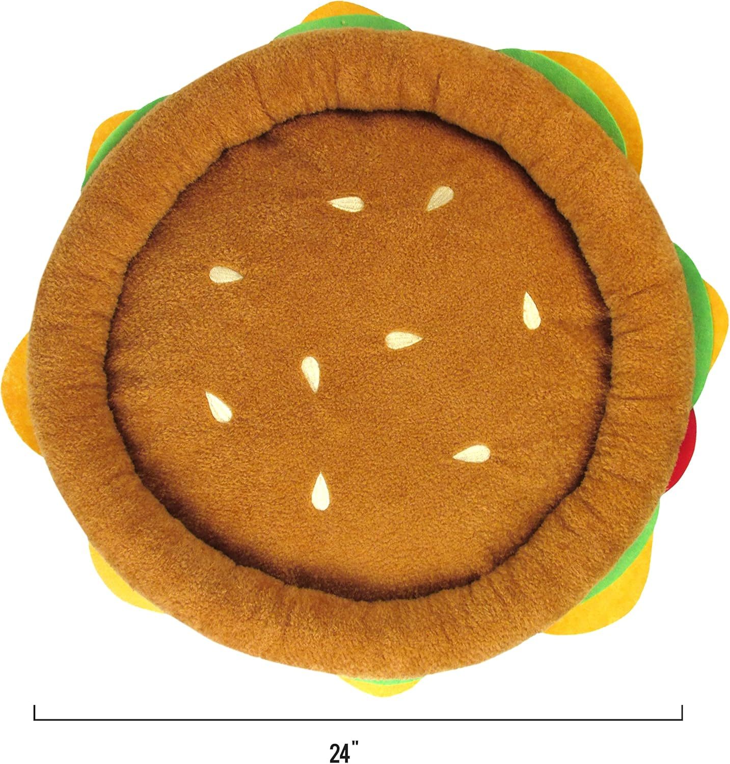 Soft Plush Small Cute and Cozy Food Dog Cat Bed, Washer and Dryer Friendly (Burger)