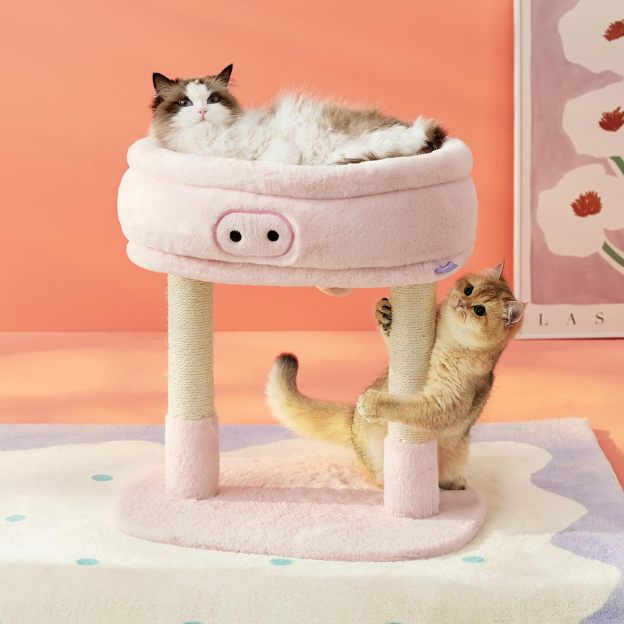 Cute Cat Tree Tower - Cat Tower with Nature Sisal Scratching Post for Indoor Large Cats and Kittens, Featuring with Soft Removable Cat Bed,Wide Perch, Playful Toy, 22x16.5x22.8in，Pink