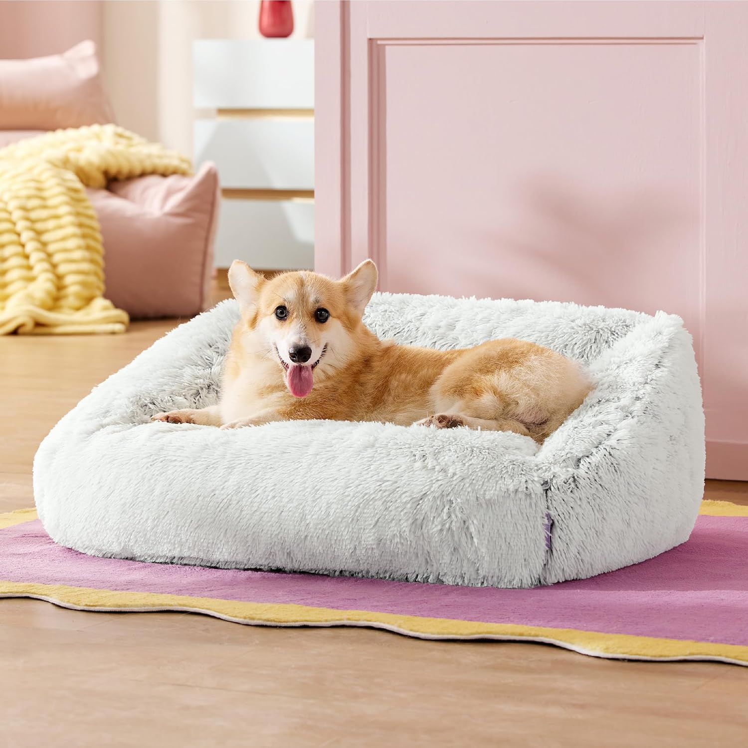 Cute Cat Couch Bed - Furry Indoor Cat Sofa Large, Washable Calming Small Dog Beds for Puppy with Fashion Design, 26x21x9inches, Gery