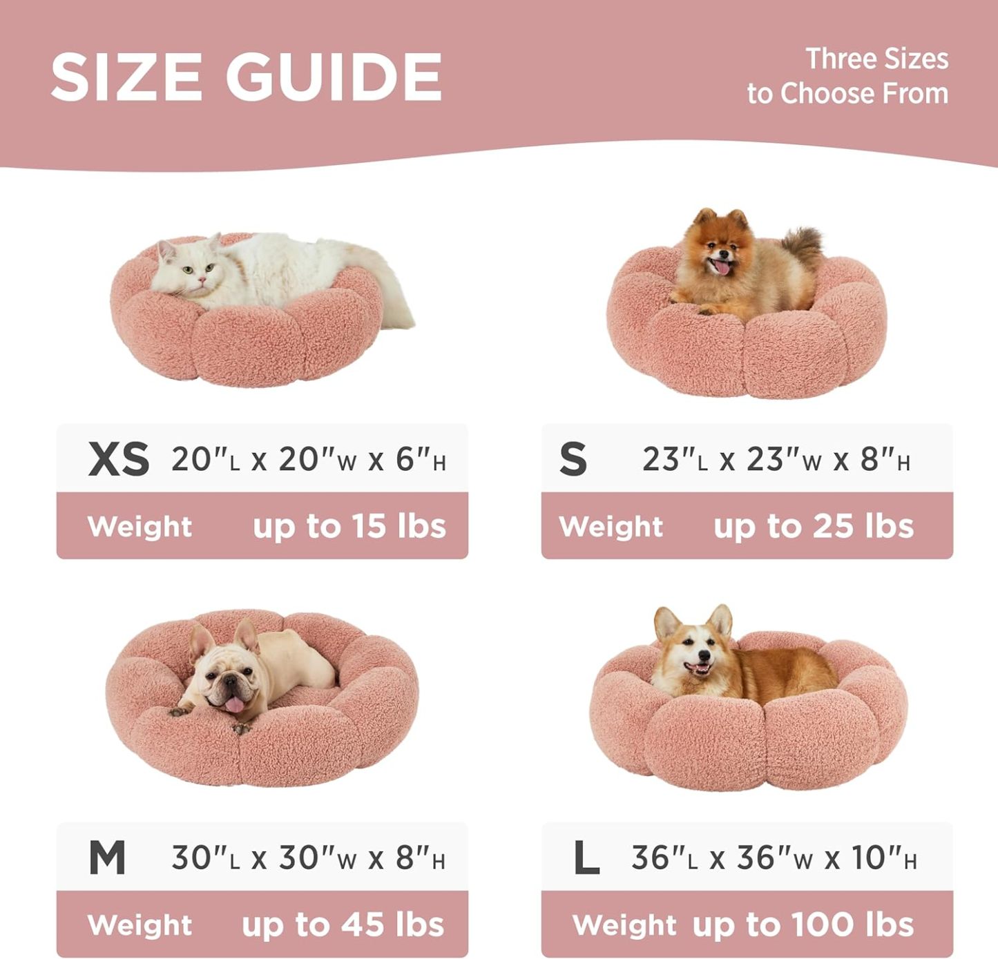 Calming Cat Beds for Indoor Cats - Cute Flower Pet Beds in Teddy Sherpa Plush, Donut Round Fluffy Puppy Bed, Non-Slip Extra Small Dog Bed Fits up to 15 lbs, Machine Washable, Pink 20"