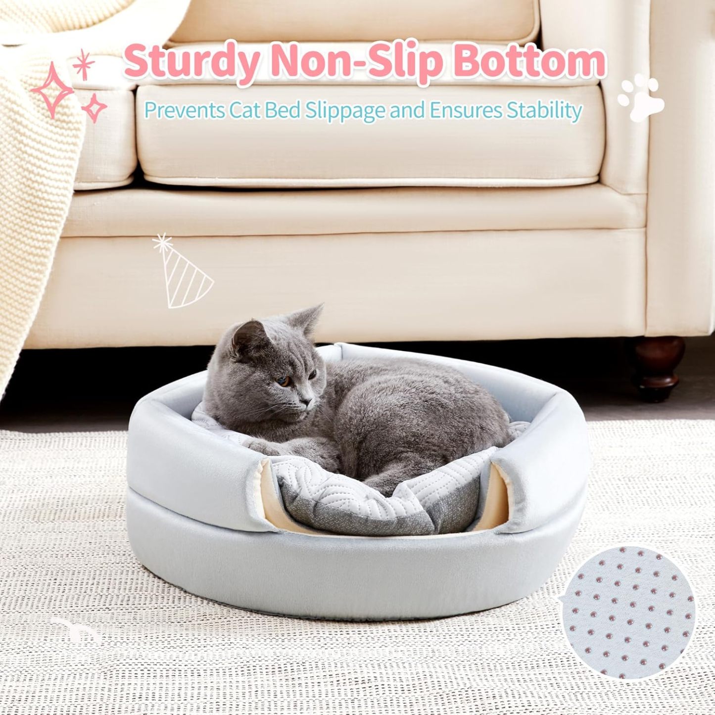 Cat Bed and House, 2-in-1 Foldable Cat Houses for Indoor Cats, Soft Velvet Cat Cave, Removable and Washable Cushion