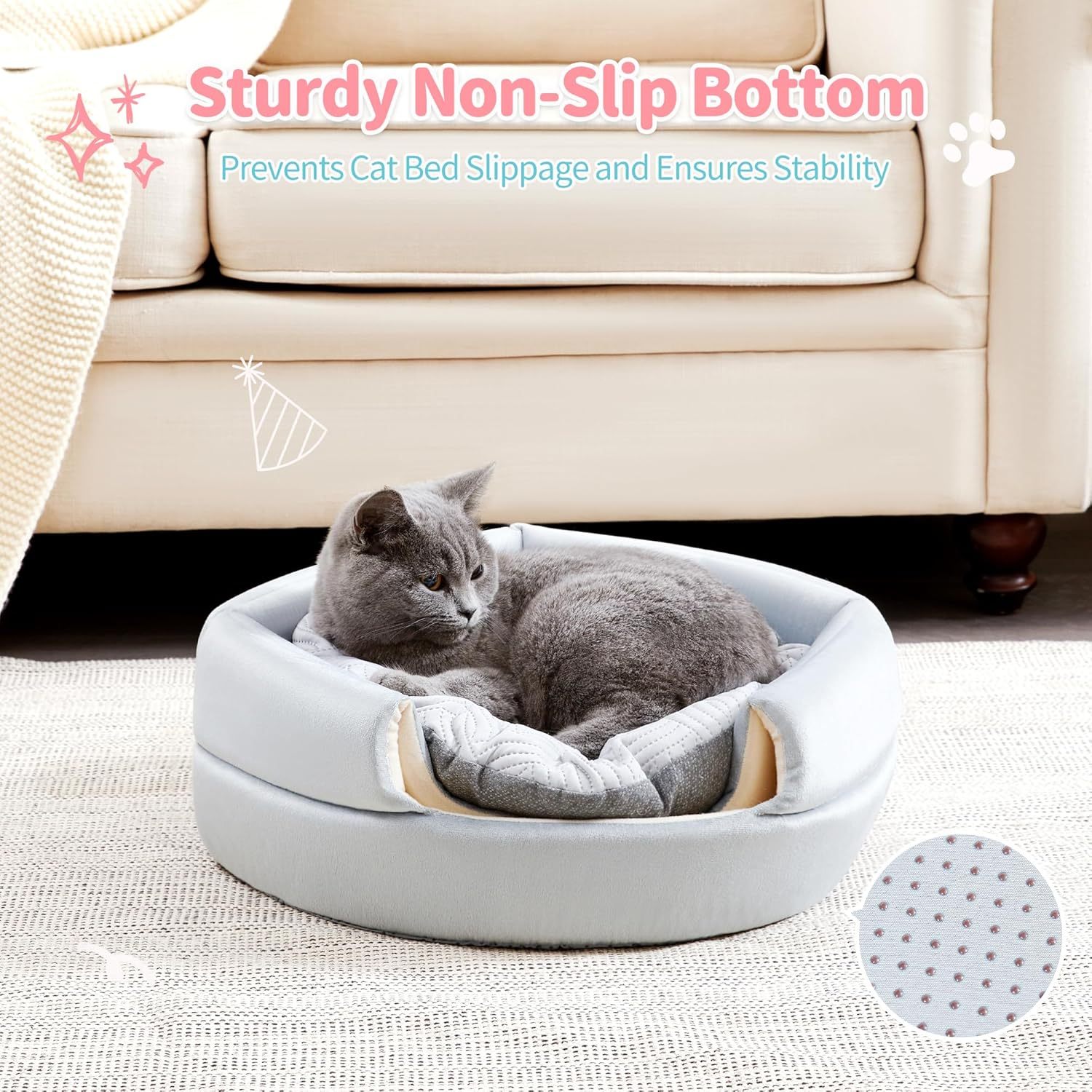 Cat Bed and House, 2-in-1 Foldable Cat Houses for Indoor Cats, Soft Velvet Cat Cave, Removable and Washable Cushion
