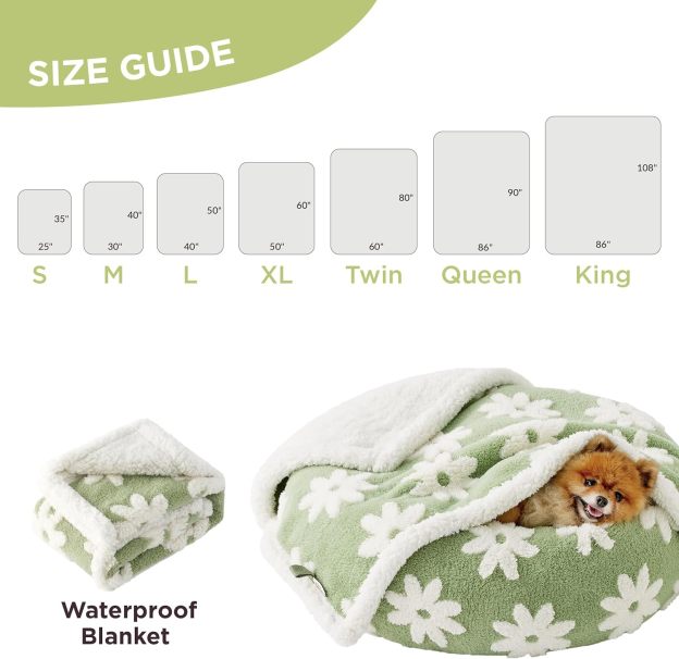 Waterproof Dog Blanket for Large Dogs - Washable Double Sided Dog Blankets with Warm Jacquard Shag and Soft Sherpa Fleece, Pet Cat Blanket for Queen Bed Protection