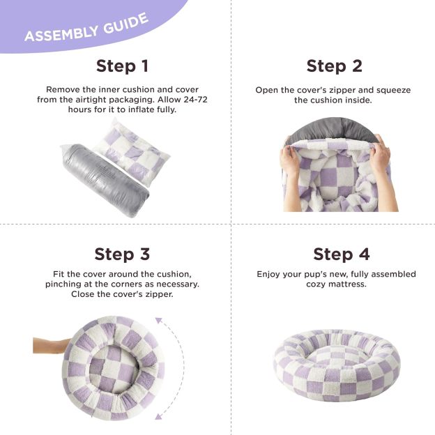 Cat Beds for Indoor Cats - Round Cat Bed Donut Small Dog Bed Calming Pet Beds, Cute Modern Beds with Jacquard Shaggy Plush & Anti Slip Bottom, 20 Inch, Purple