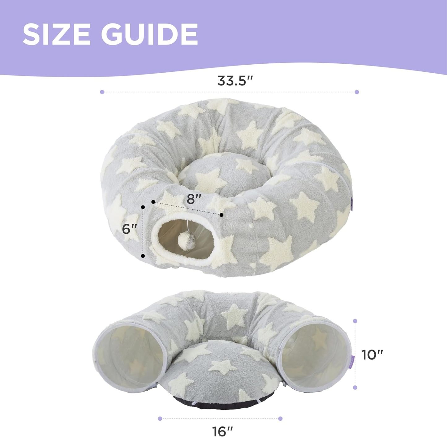 Cat Tunnel Bed for Indoor Cats - Cute Cat Donut Tunnel with Washable Circle Cushion, Round Pet Play Tunnel Toy for Kitten/Puppy/Rabbit, Grey