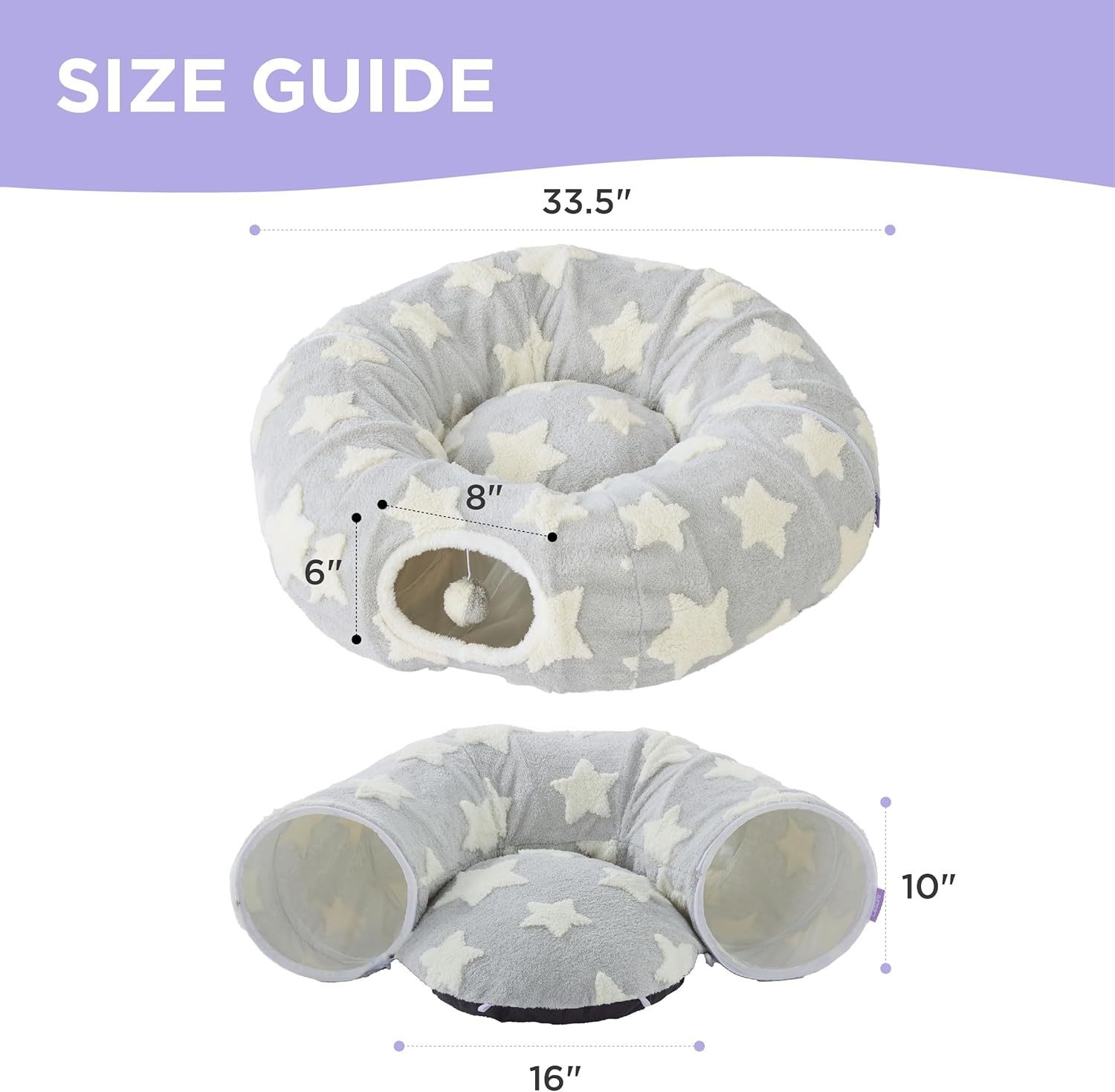 Cat Tunnel Bed for Indoor Cats - Cute Cat Donut Tunnel with Washable Circle Cushion, Round Pet Play Tunnel Toy for Kitten/Puppy/Rabbit, Grey