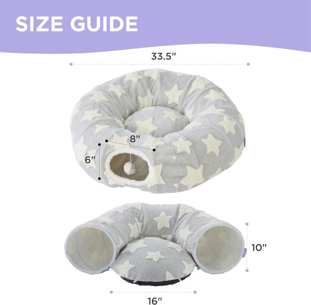 Cat Tunnel Bed for Indoor Cats - Cute Cat Donut Tunnel with Washable Circle Cushion, Round Pet Play Tunnel Toy for Kitten/Puppy/Rabbit, Grey