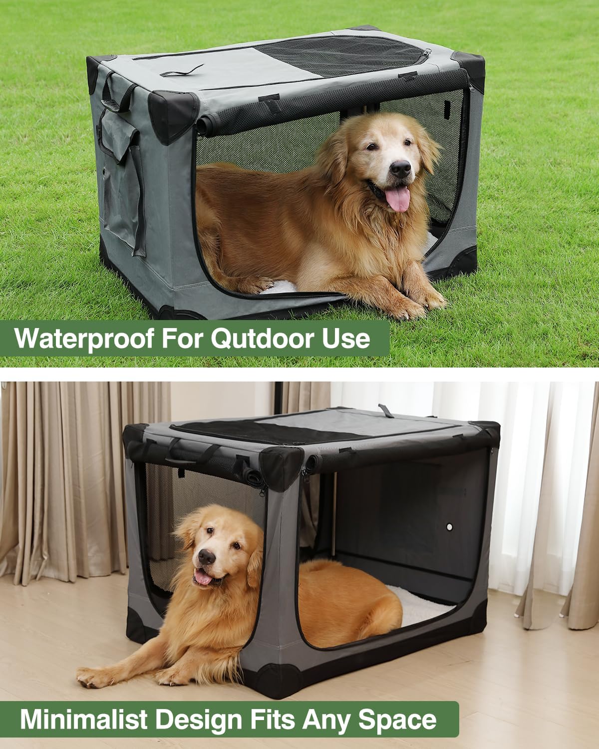 30 Inch Collapsible Travel Dog Crate for Medium Large Dogs, Portable Dog Crate 4-Door Foldable Soft Kennel with Chew-Proof Mesh Windows