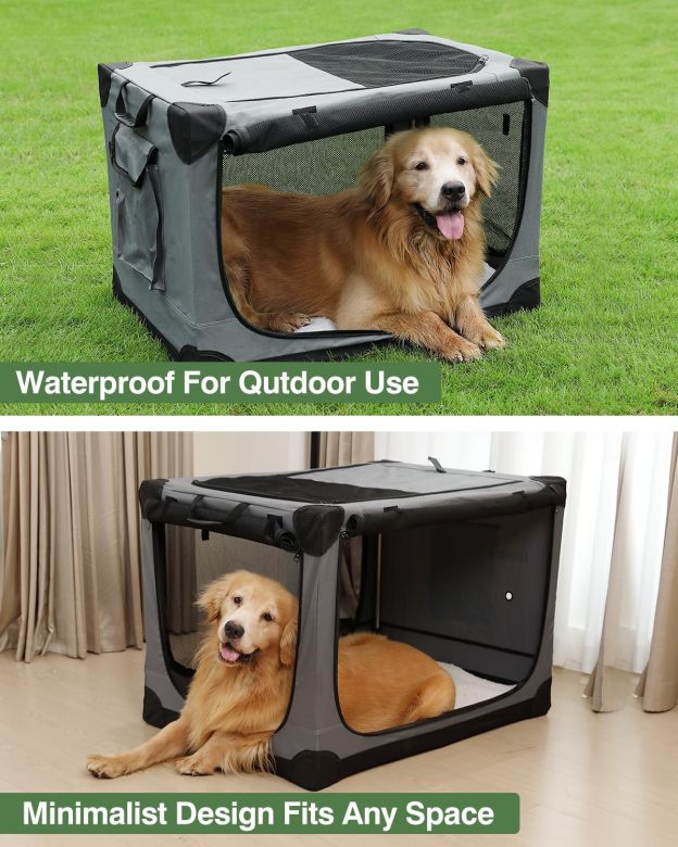 30 Inch Collapsible Travel Dog Crate for Medium Large Dogs, Portable Dog Crate 4-Door Foldable Soft Kennel with Chew-Proof Mesh Windows