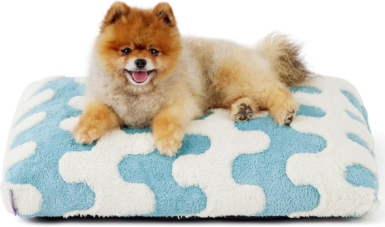 Small Dog Beds-Thick Shredded Chopped Foam Pet Bed, Dog Bed Indoor with Removable Cover, Cute Modern Fuzzy Plush & Anti Slip Bottom(24'x16', Blue Wave)