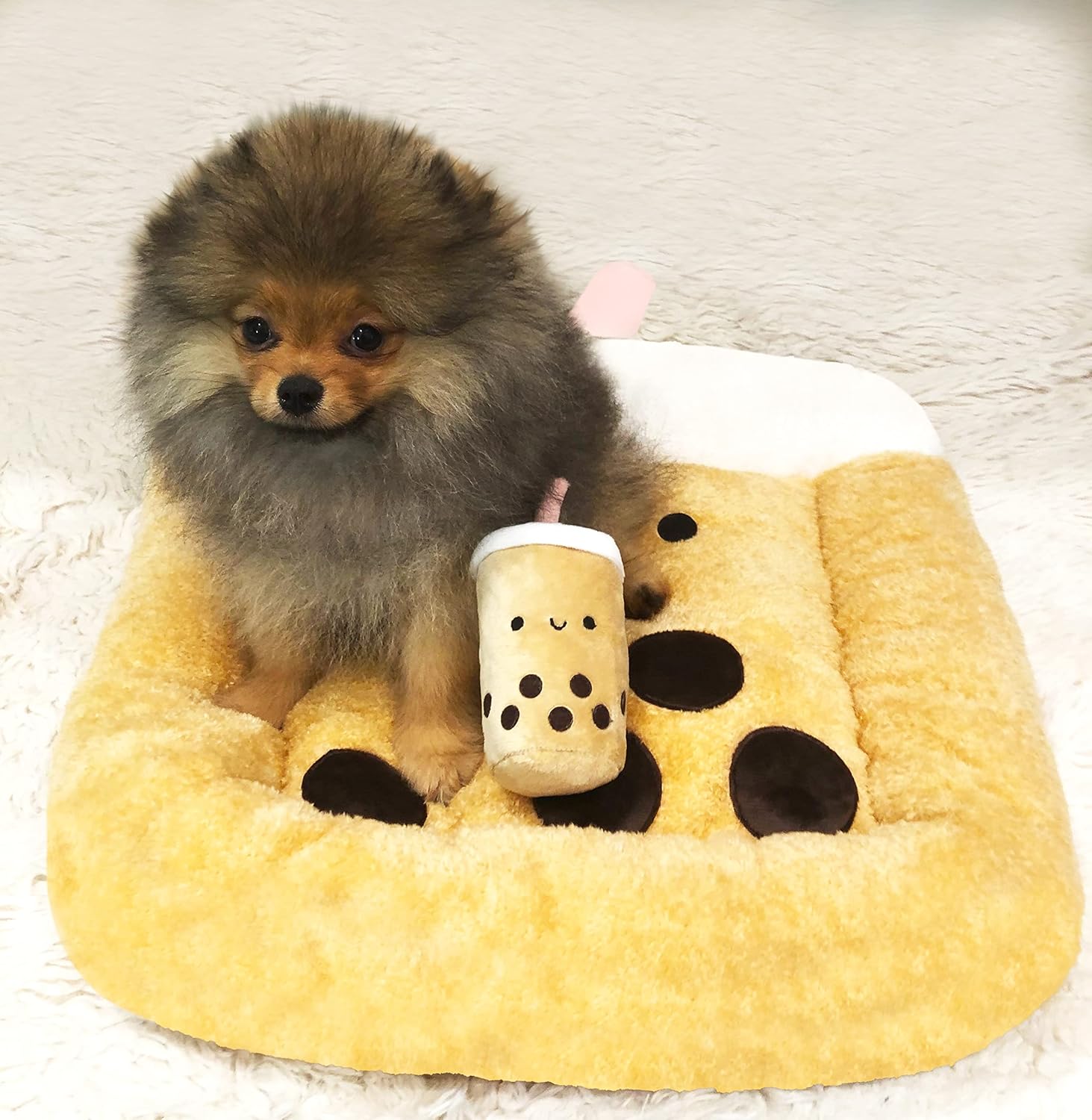 Soft Plush Small Cute and Cozy Food Dog Cat Bed, Washer and Dryer Friendly (Boba)
