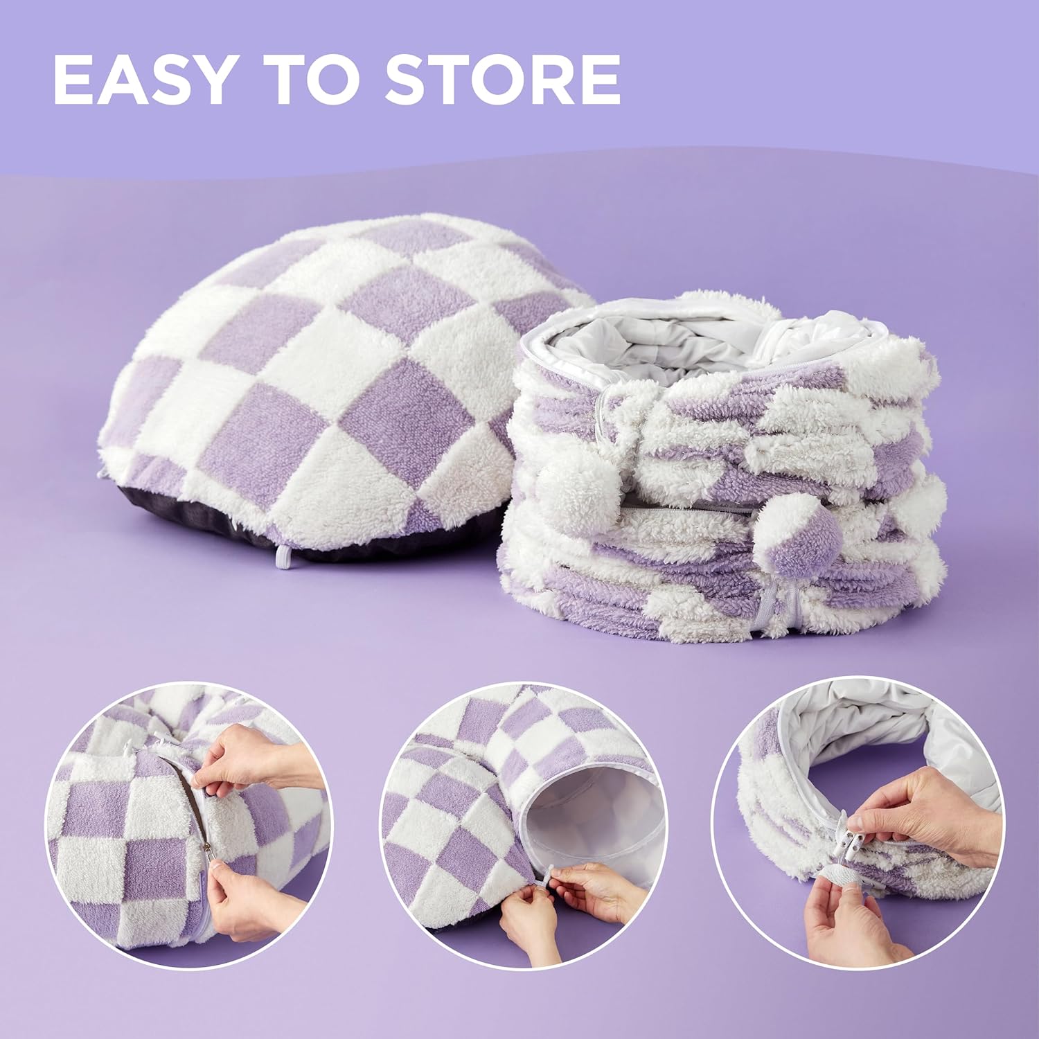 Cat Tunnel Bed for Indoor Cats - Cute Cat Donut Tunnel with Washable Circle Cushion, Round Pet Play Tunnel Toy for Kitten/Puppy/Rabbit,Purple