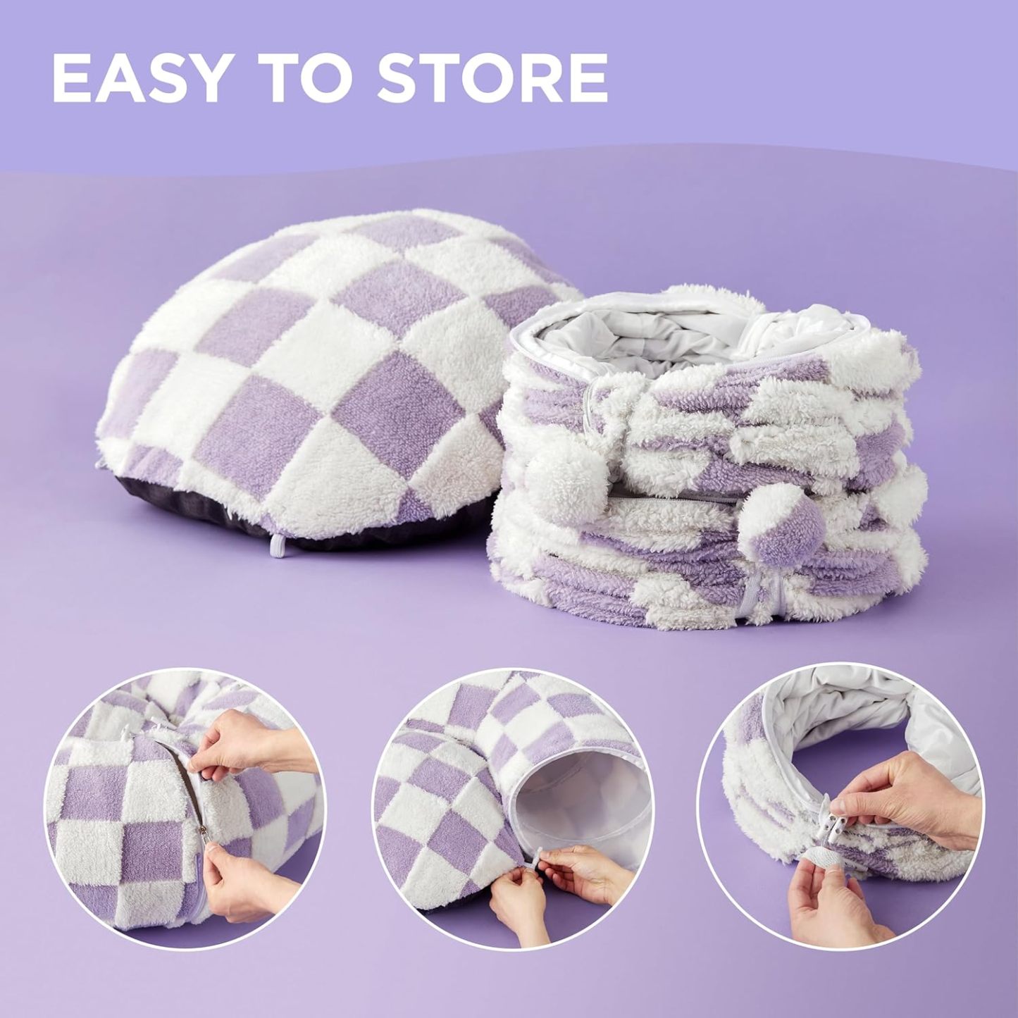 Cat Tunnel Bed for Indoor Cats - Cute Cat Donut Tunnel with Washable Circle Cushion, Round Pet Play Tunnel Toy for Kitten/Puppy/Rabbit,Purple