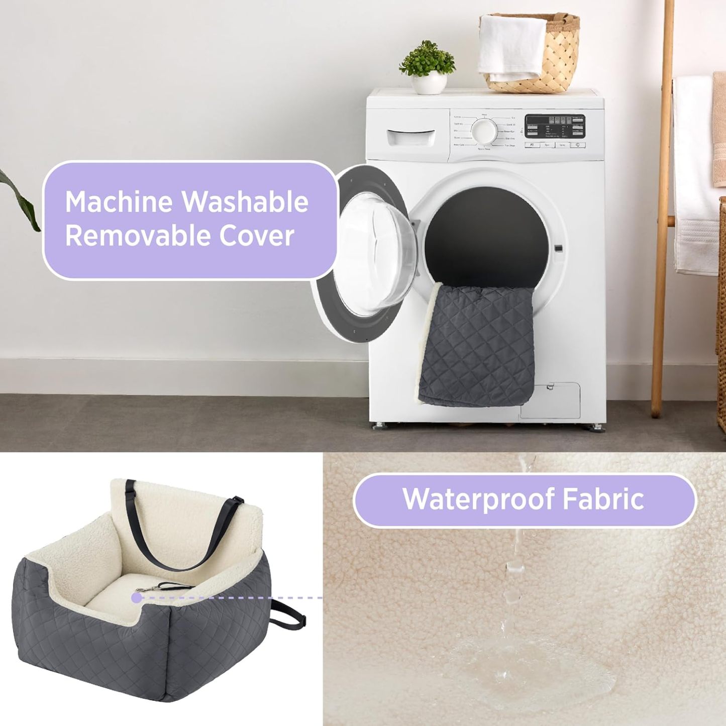 Small Dog Car Seat - Waterproof Car Seats for Small Dogs Pet Seat with Clip-On Leash for Travel Carrier Booster Bed, Dark Grey