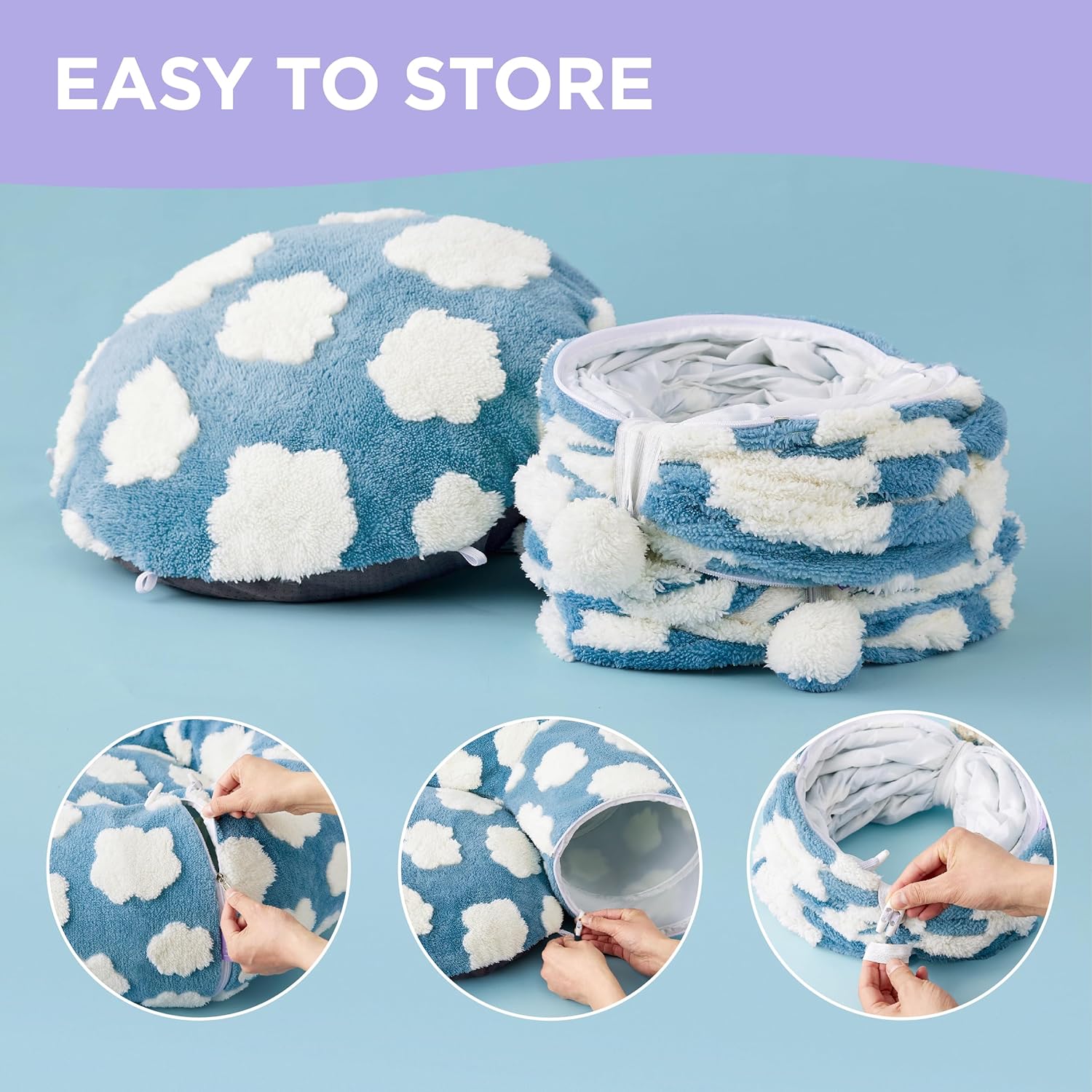 Cat Tunnel Bed for Indoor Cats - Cute Cat Donut Tunnel with Washable Circle Cushion, Round Pet Play Tunnel, 33.5"L x 33.5"W x 10"Th