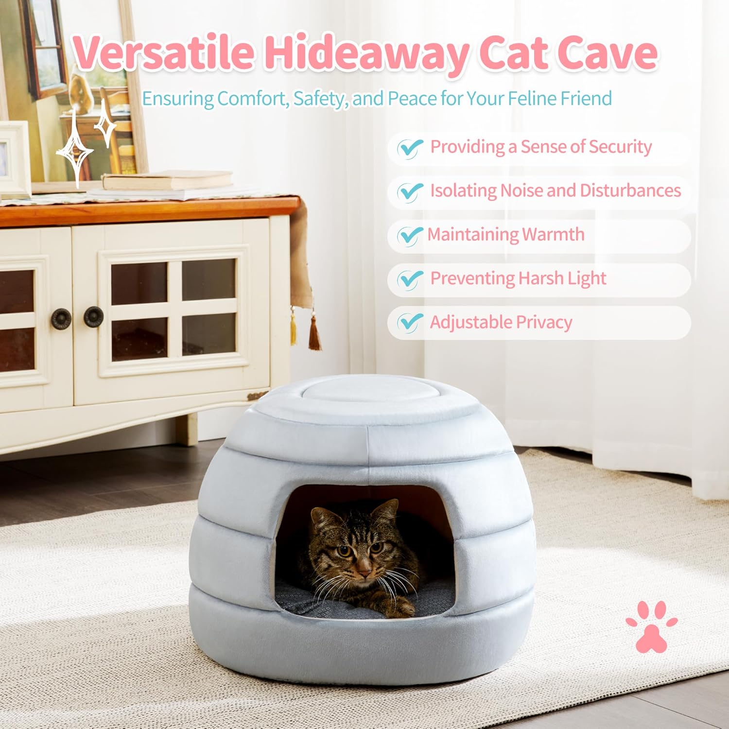 Cat Bed and House, 2-in-1 Foldable Cat Houses for Indoor Cats, Soft Velvet Cat Cave, Removable and Washable Cushion
