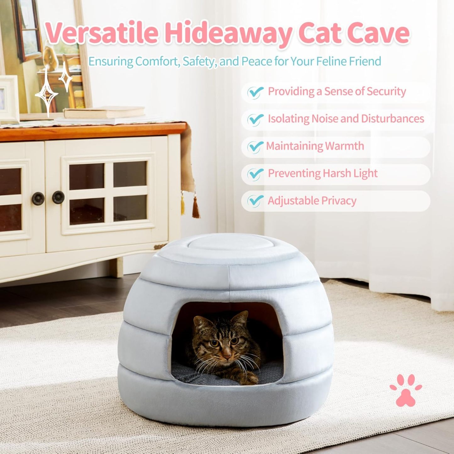 Cat Bed and House, 2-in-1 Foldable Cat Houses for Indoor Cats, Soft Velvet Cat Cave, Removable and Washable Cushion
