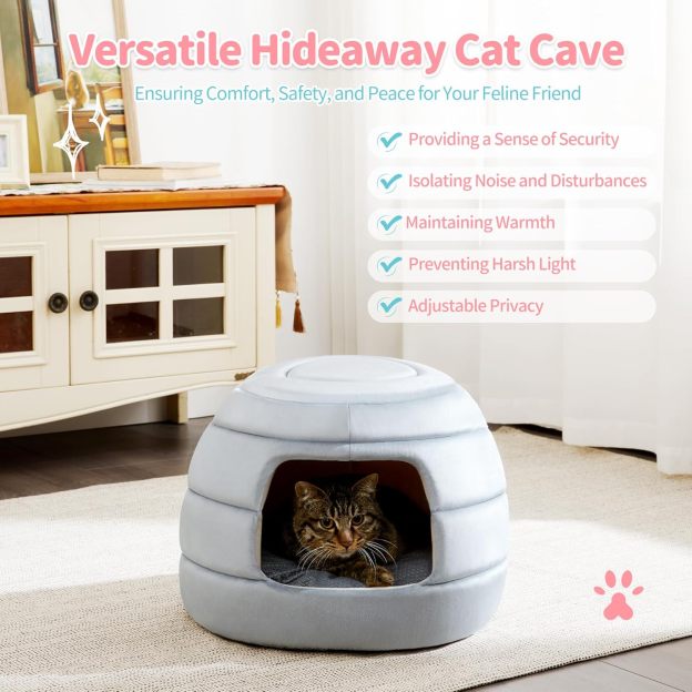 Cat Bed and House, 2-in-1 Foldable Cat Houses for Indoor Cats, Soft Velvet Cat Cave, Removable and Washable Cushion