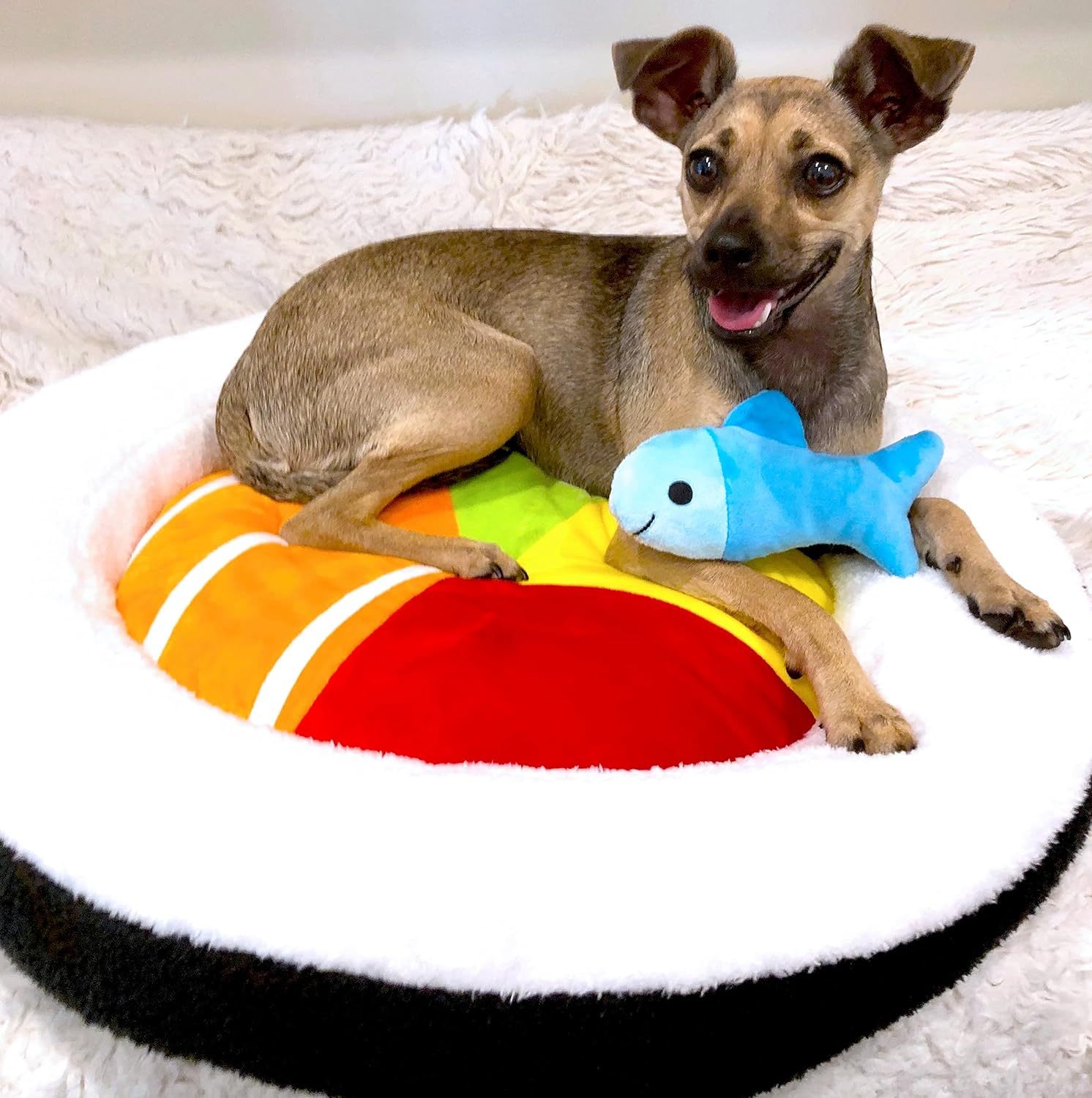 Soft Plush Small Cute and Cozy Food Dog Cat Bed, Washer and Dryer Friendly (Sushi Roll)