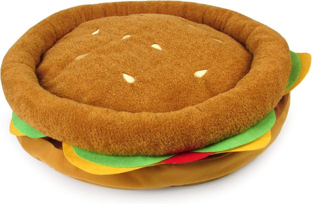 Soft Plush Small Cute and Cozy Food Dog Cat Bed, Washer and Dryer Friendly (Burger)