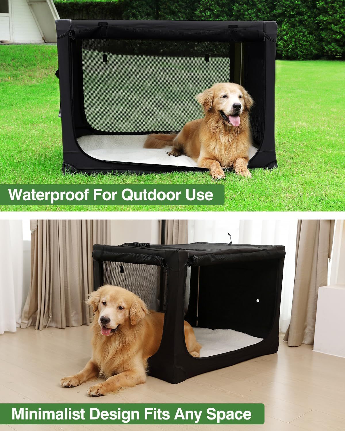 42 Inch Collapsible Travel Dog Crate for Medium Large Dogs, Portable Dog Crate 4-Door Foldable Soft Kennel with Chew-Proof Mesh Windows