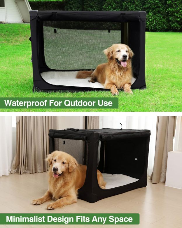 42 Inch Collapsible Travel Dog Crate for Medium Large Dogs, Portable Dog Crate 4-Door Foldable Soft Kennel with Chew-Proof Mesh Windows