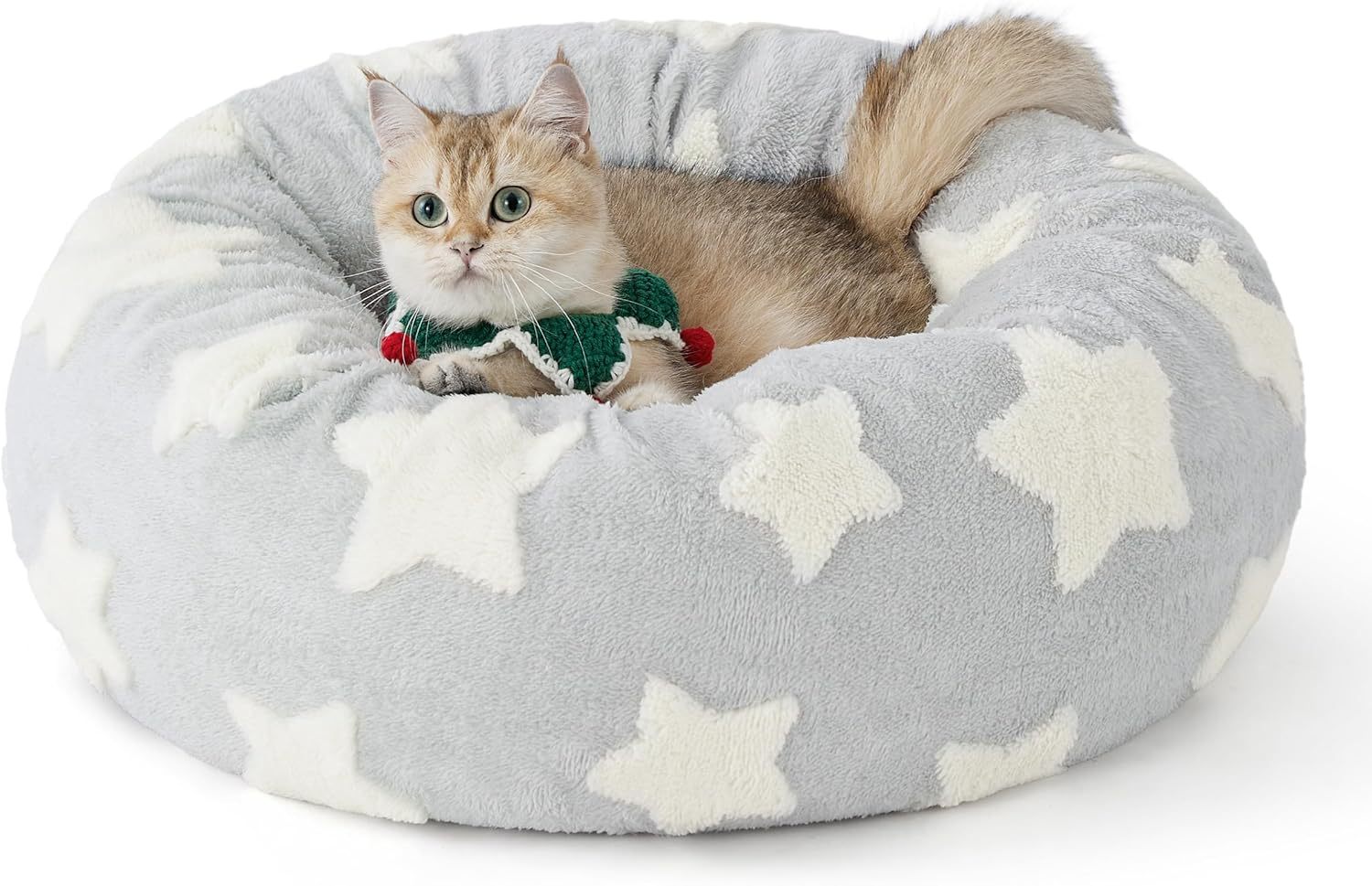 Donut Small Dog Bed - Round Cat Beds for Indoor Cats Anti-Anxiety Calming Pet Beds, Washable Cute Modern Beds with Teddy Sherpa Plush & Anti Slip Bottom, 20 Inch, Galaxy Grey