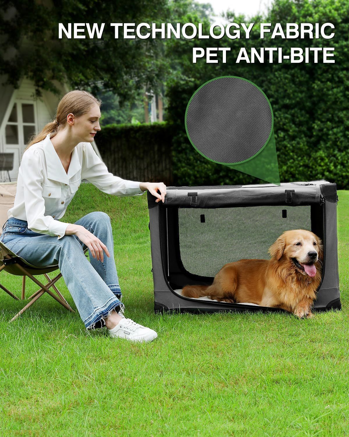 30 Inch Collapsible Travel Dog Crate for Medium Large Dogs, Portable Dog Crate 4-Door Foldable Soft Kennel with Chew-Proof Mesh Windows