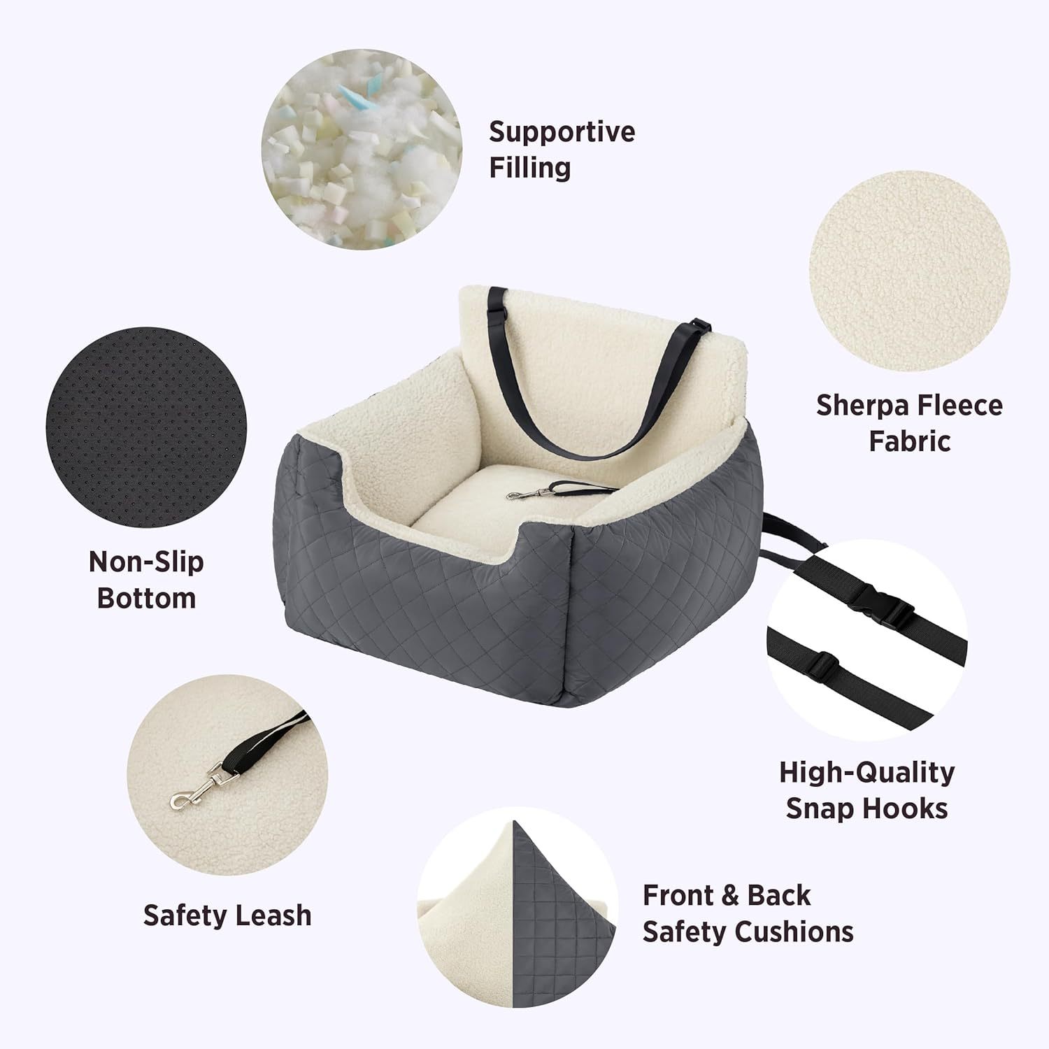 Small Dog Car Seat - Waterproof Car Seats for Small Dogs Pet Seat with Clip-On Leash for Travel Carrier Booster Bed, Dark Grey