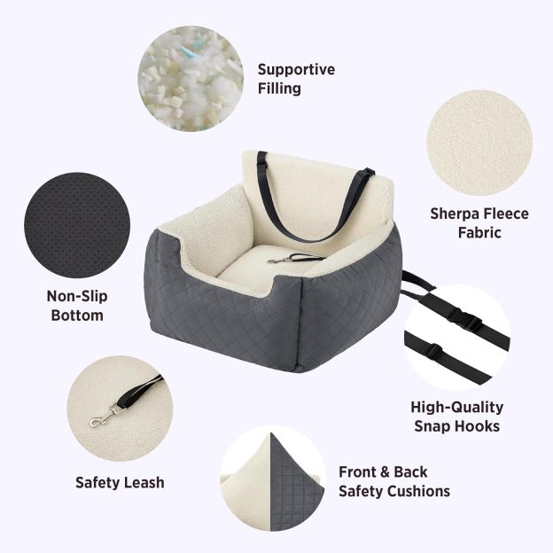 Small Dog Car Seat - Waterproof Car Seats for Small Dogs Pet Seat with Clip-On Leash for Travel Carrier Booster Bed, Dark Grey