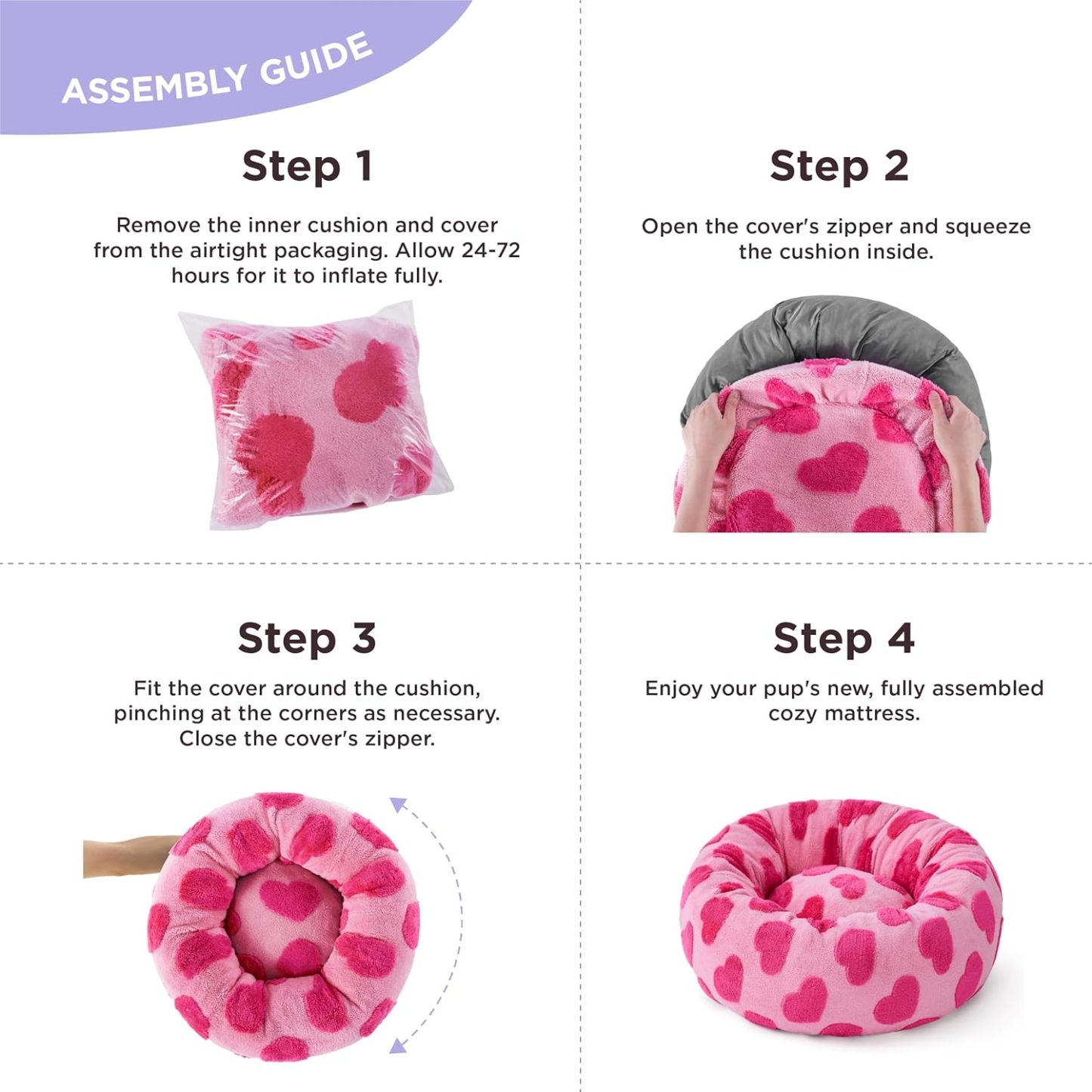 Donut Small Dog Bed - Round Cat Beds for Indoor Cats Anti-Anxiety Calming Pet Beds, Washable Cute Modern Beds with Teddy Sherpa Plush & Anti Slip Bottom, 20 Inch, Heart Pink